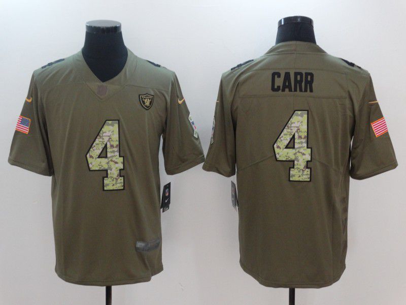 Men Oakland Raiders #4 Carr Camo Nike Olive Salute To Service Limited NFL Jersey